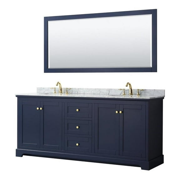 Wyndham Collection 80" Oval Sinks Wood Double Bathroom Vanity in Blue/Gold