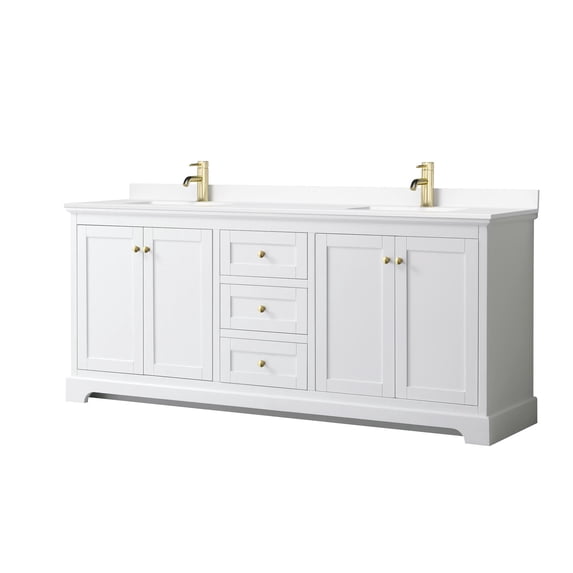 Wyndham Collection 80" Wood Double Bathroom Vanity in Gold/White