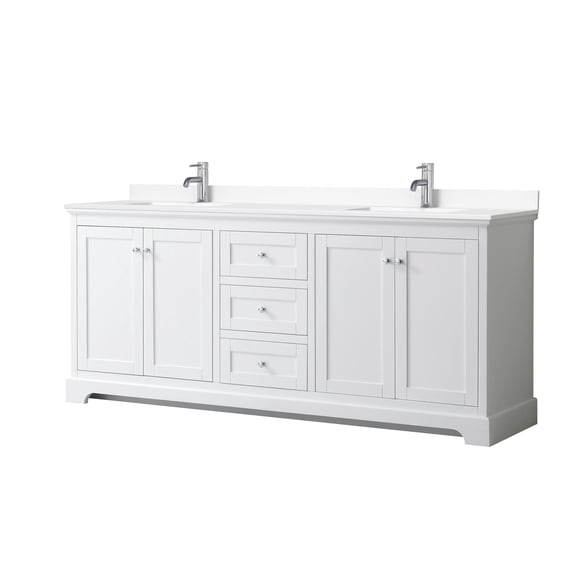 Wyndham Collection 80" Wood & Marble Double Bathroom Vanity in White