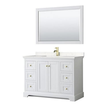 Wyndham Collection Avery Light-Vein Wood Single Bathroom Vanity in White/Gold