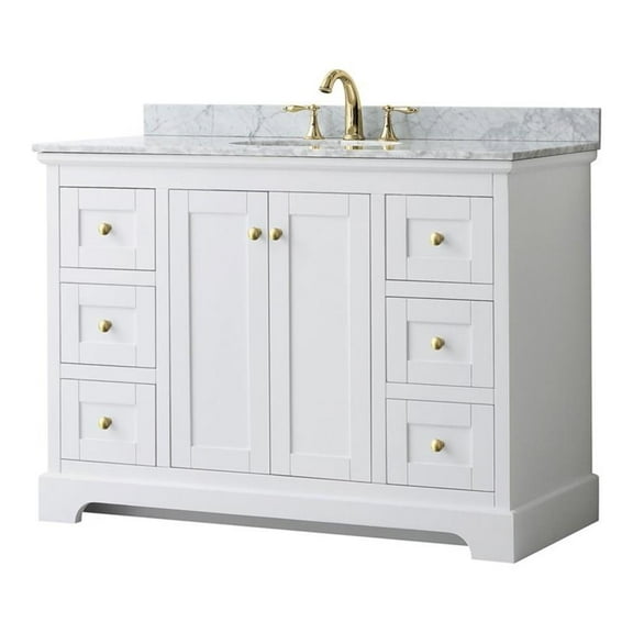 Wyndham Collection Oval-Sink Wood Single Bathroom Vanity in White/Gold