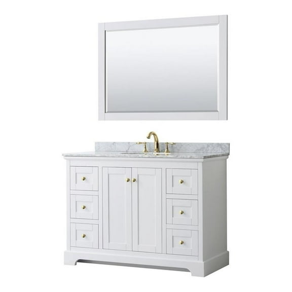Wyndham Collection Oval Sink Wood Single Bathroom Vanity in White/Gold