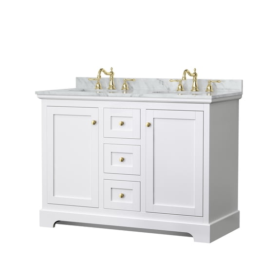 Wyndham Collection Oval-Sinks Wood Double Bathroom Vanity in White/Gold