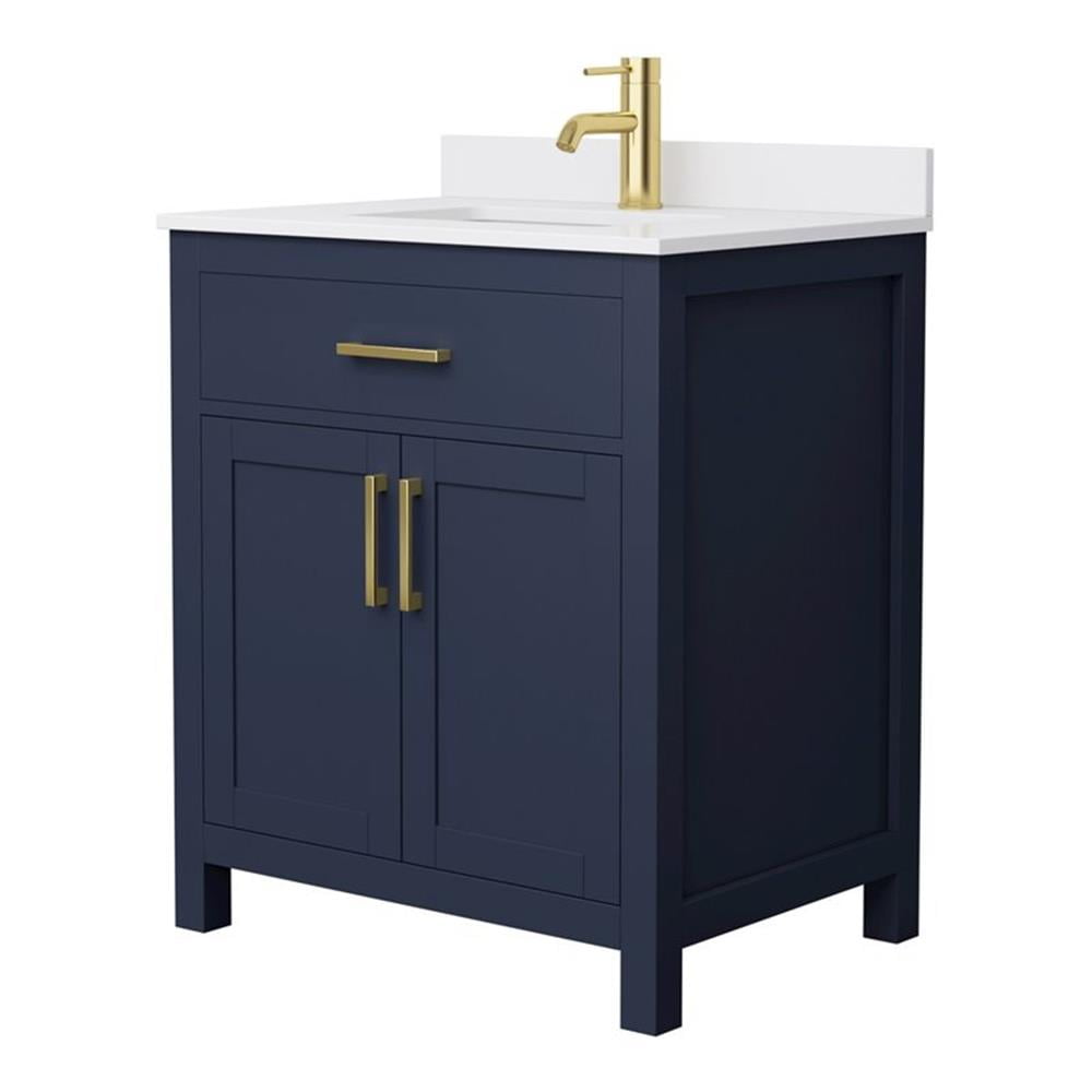 Beckett Dark Blue Freestanding Single Vanity with White Marble Top