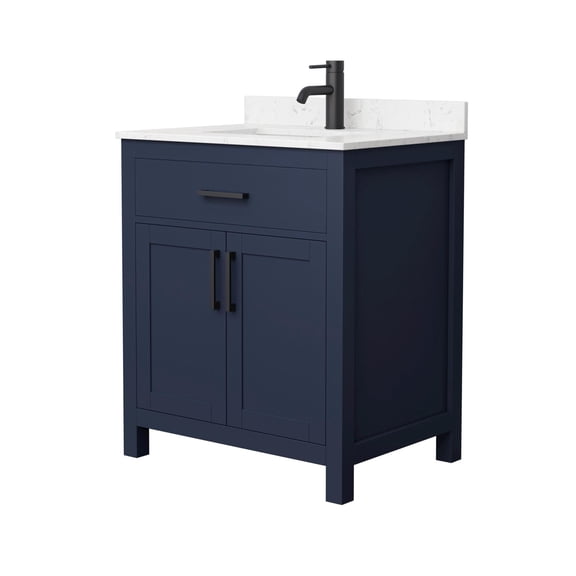 Wyndham Collection Beckett 30" Wood Single Bathroom Vanity in Dark Blue/Black