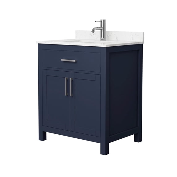 Wyndham Collection Beckett 30" Wood Single Bathroom Vanity in Dark Blue/Nickel