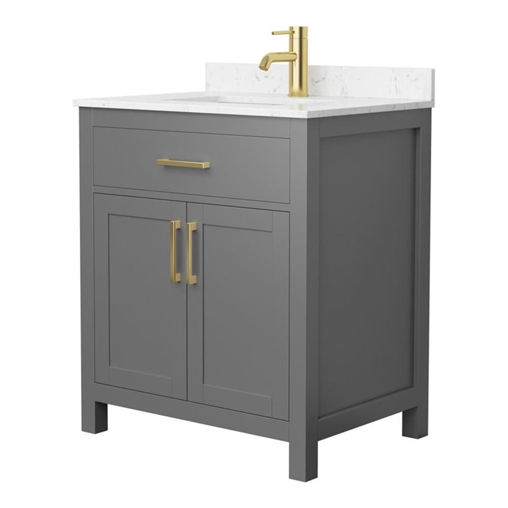 Beckett 30" Dark Gray Wood Vanity with White Quartz Top and Gold Trim