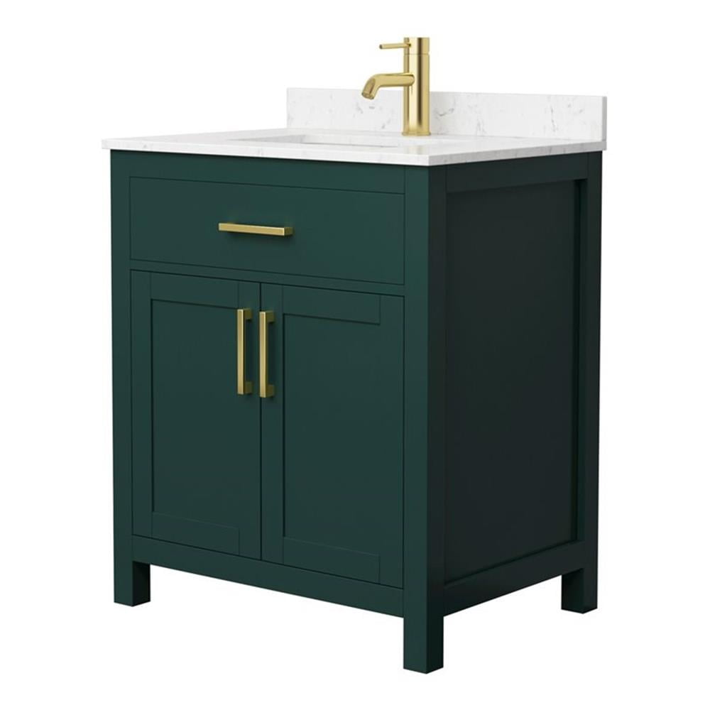 Beckett 30" Green and Gold Freestanding Bathroom Vanity with Quartz Top