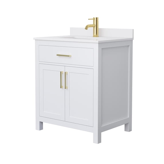 Wyndham Collection Beckett 30" Wood Single Bathroom Vanity in White/Brushed Gold
