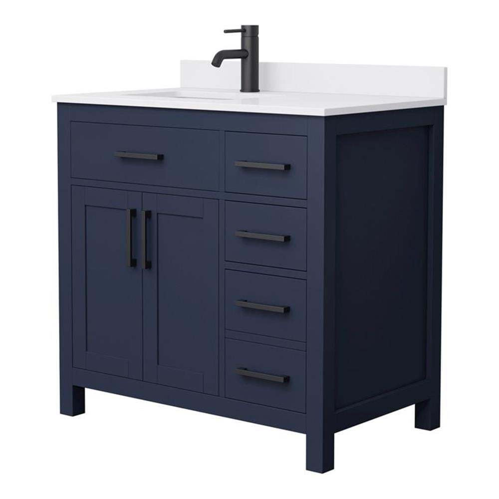 Beckett 36" Dark Blue Freestanding Vanity with White Marble Top