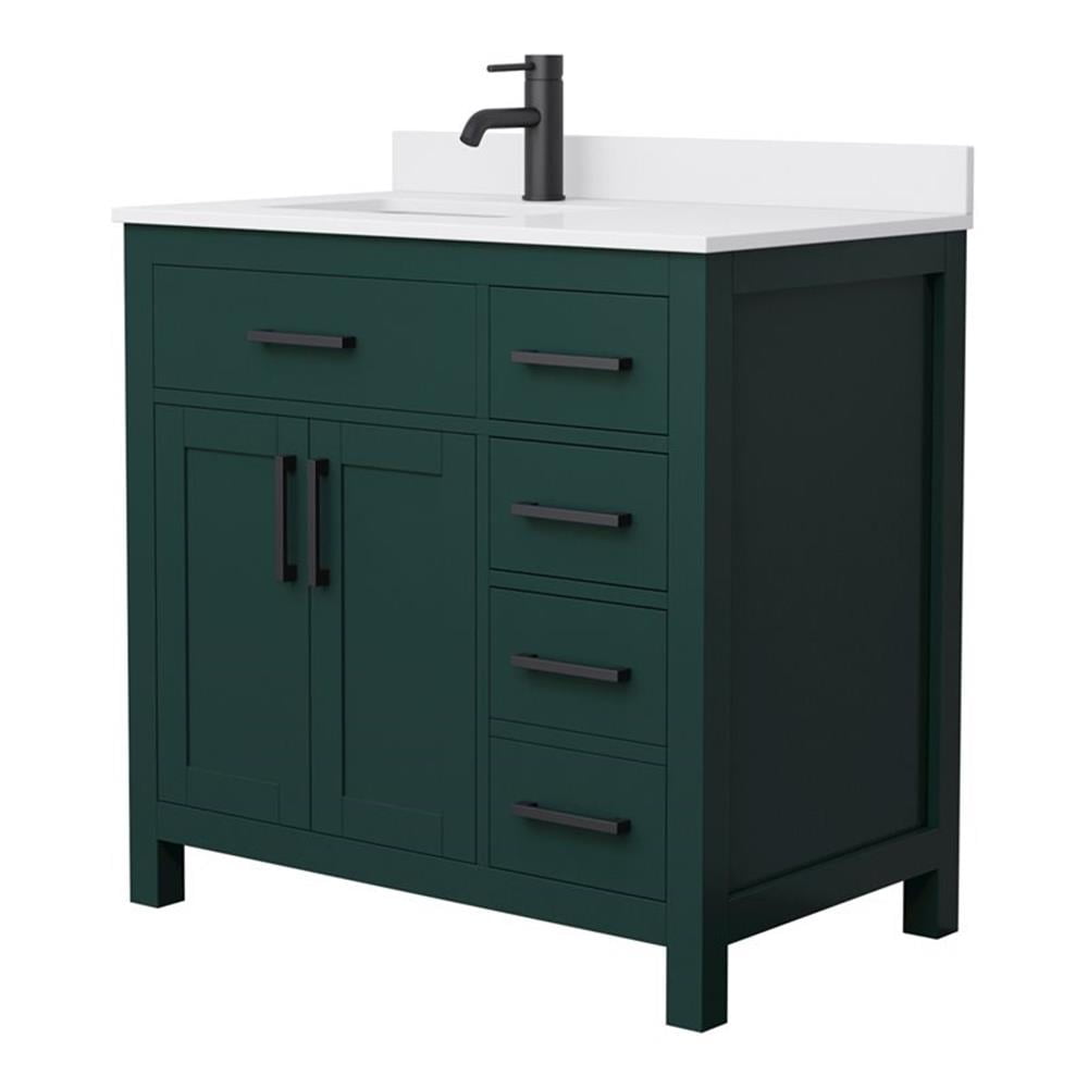 Green Freestanding Single Bathroom Vanity with White Cultured Marble Top