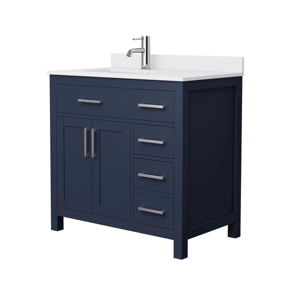 Wyndham Collection Beckett 36" Wood Single Bathroom Vanity in Nickel/Dark Blue