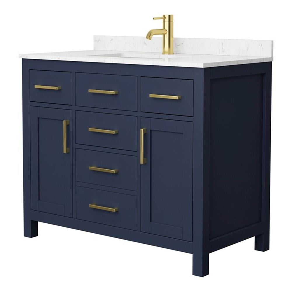 Beckett 42 Inch Dark Blue Birch Wood Bathroom Vanity with Cultured Marble Top