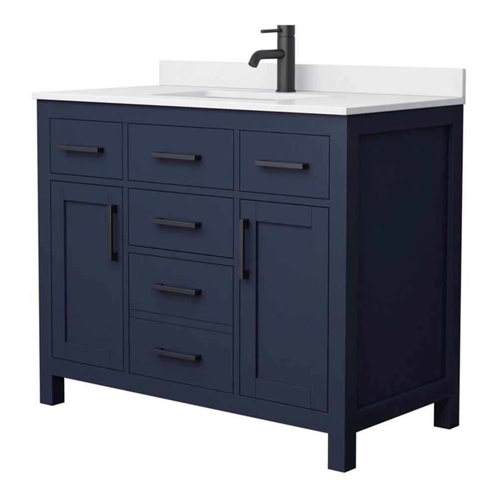 Beckett 42'' Dark Blue Freestanding Bathroom Vanity with White Marble Top