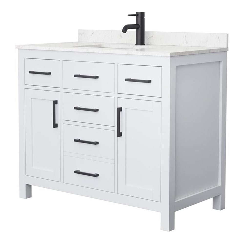 Beckett 42" White Vanity with Carrara Marble Top and Matte Black Trim