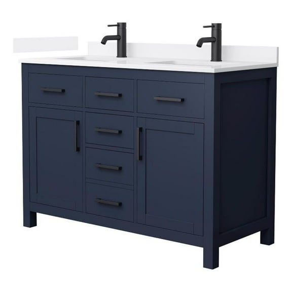 Beckett 48" Dark Blue Double Vanity & White Quartz Top (1-Hole) & Black Trim