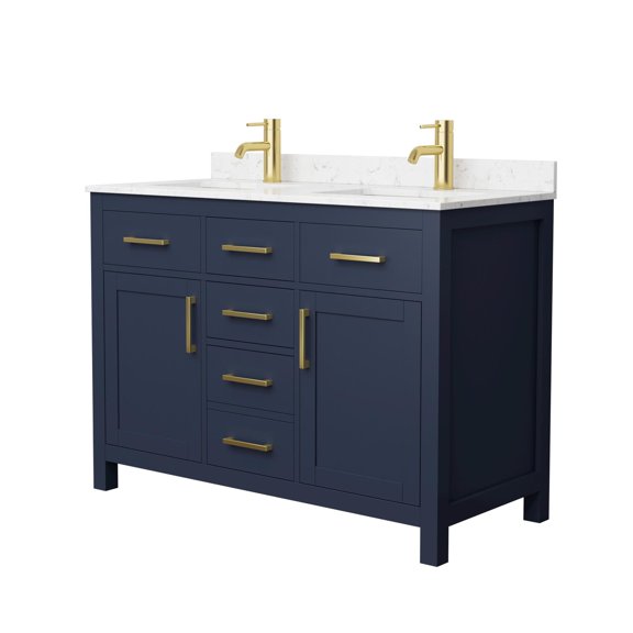 Wyndham Collection Beckett 48" Wood Double Bathroom Vanity in Dark Blue/Gold