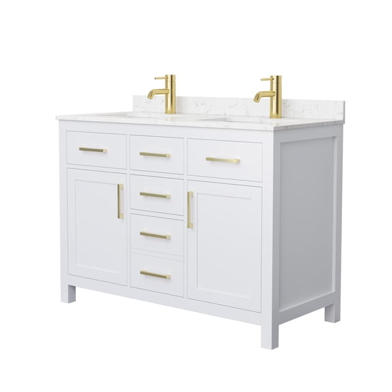 Wyndham Collection Beckett 48" Wood Double Bathroom Vanity in White/Gold