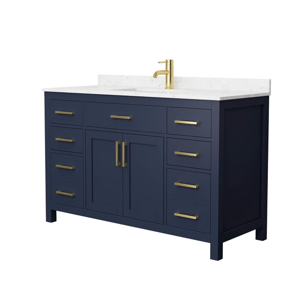 Wyndham Collection Beckett 54" Wood Single Bathroom Vanity in Dark Blue/Gold