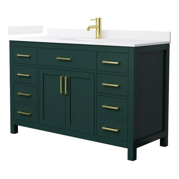 Beckett 54" Green Single Vanity & White Quartz Top (1-Hole) & Gold Trim
