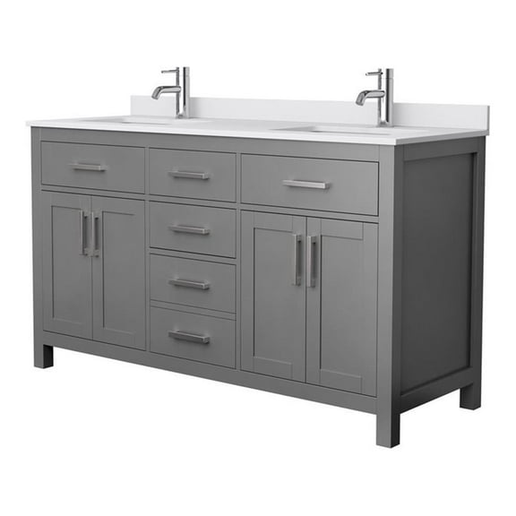 Wyndham Collection Beckett 60" Wood Double Bathroom Vanity in Gray/Nickel