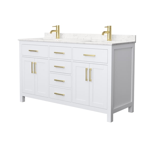 Wyndham Collection Beckett 60" Wood Double Bathroom Vanity in White/Gold