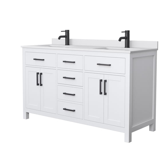 Wyndham Collection Beckett 60" Wood Double Bathroom Vanity in White/Matte Black