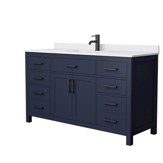 Wyndham Collection Beckett 60" Wood Single Bathroom Vanity in Dark Blue/White