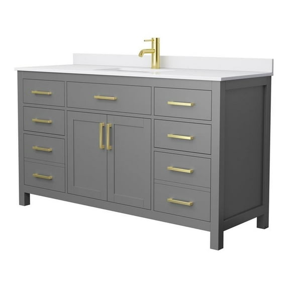 Wyndham Collection Beckett 60" Wood Single Bathroom Vanity in Gray/Gold