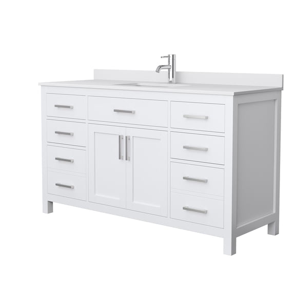Wyndham Collection Beckett 60" Wood Single Bathroom Vanity in Nickel/White