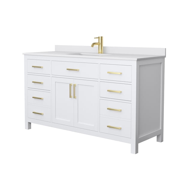 Wyndham Collection Beckett 60" Wood Single Bathroom Vanity in White/Brushed Gold