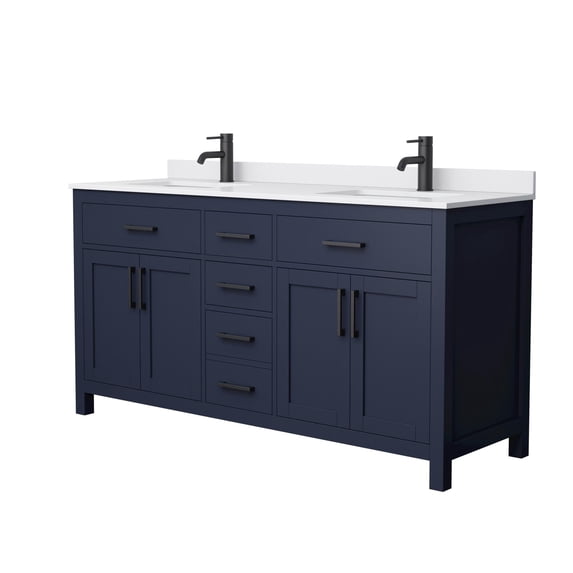 Wyndham Collection Beckett 66" Wood Double Bathroom Vanity in Dark Blue/White