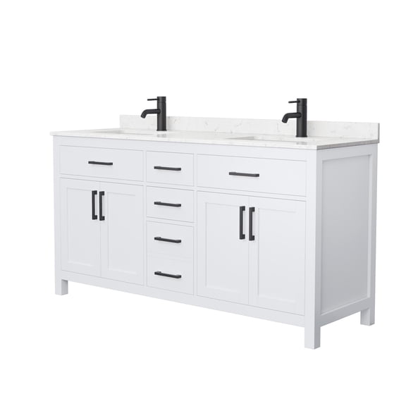 Wyndham Collection Beckett 66" Wood Double Bathroom Vanity in White/Black