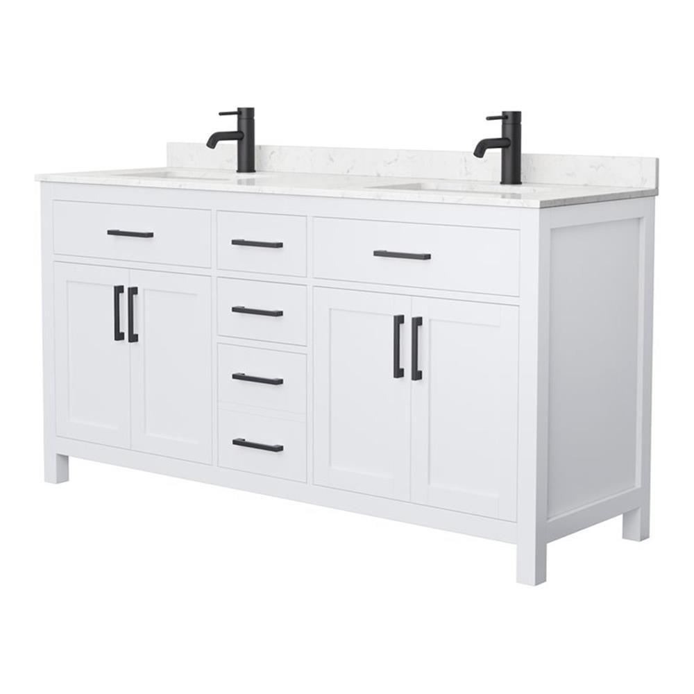 Beckett Elegant 66'' White Double Freestanding Bathroom Vanity with Marble Top