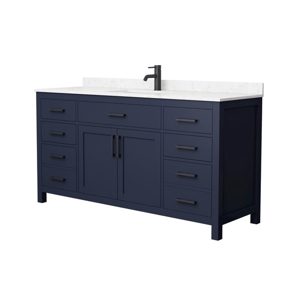 Wyndham Collection Beckett 66" Wood Single Bathroom Vanity in Dark Blue/Black