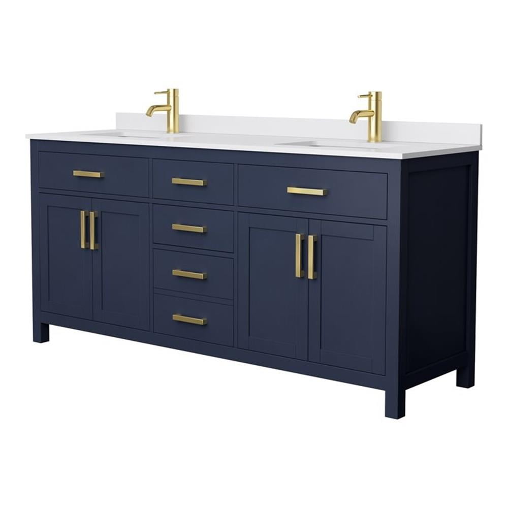 Beckett 72" Dark Blue Freestanding Double Vanity with White Marble Top