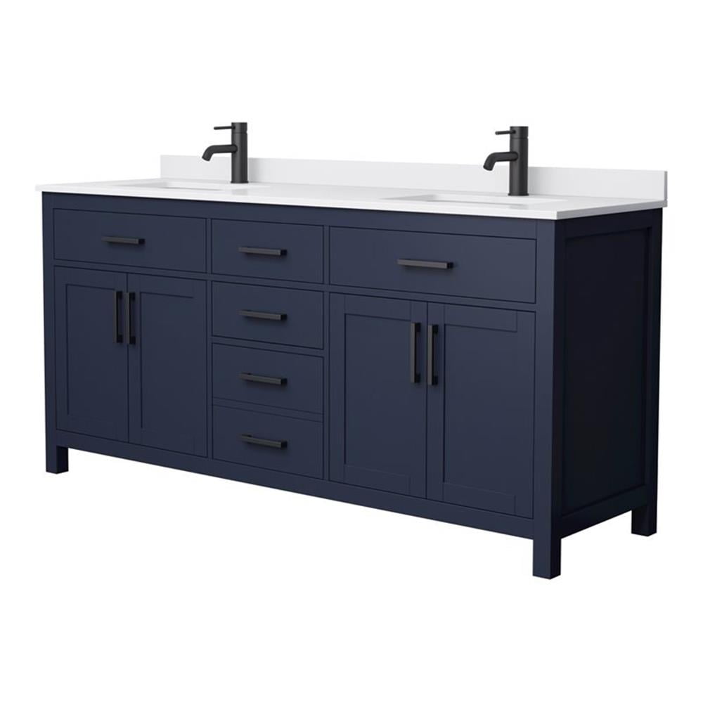 Beckett 72" Double Freestanding Vanity in Dark Blue with White Marble Top