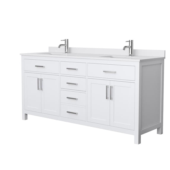 Wyndham Collection Beckett 72" Wood Double Bathroom Vanity in Nickel/White