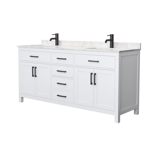 Wyndham Collection Beckett 72" Wood Double Bathroom Vanity in White/Black