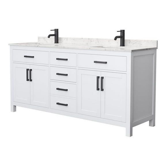 Wyndham Collection Beckett 72" Wood Double Bathroom Vanity in White/Black