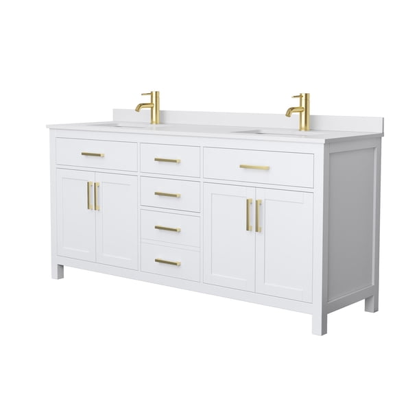 Wyndham Collection Beckett 72" Wood Double Bathroom Vanity in White/Brushed Gold