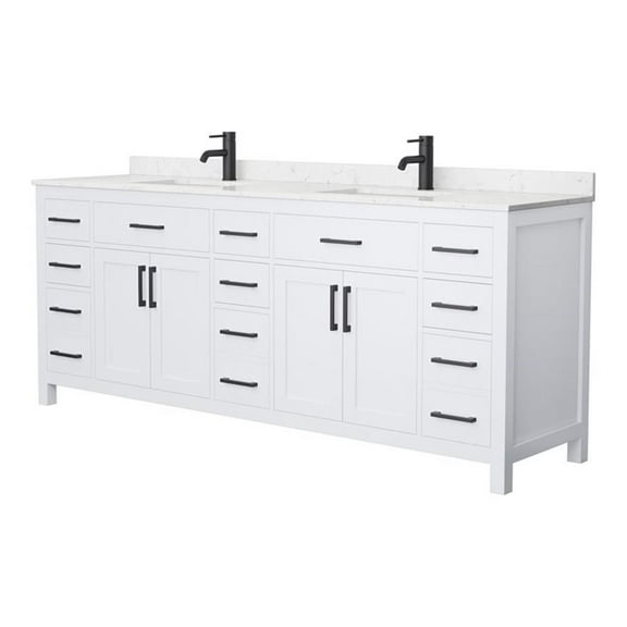 Wyndham Collection Beckett 84" Wood Double Bathroom Vanity in White/Black