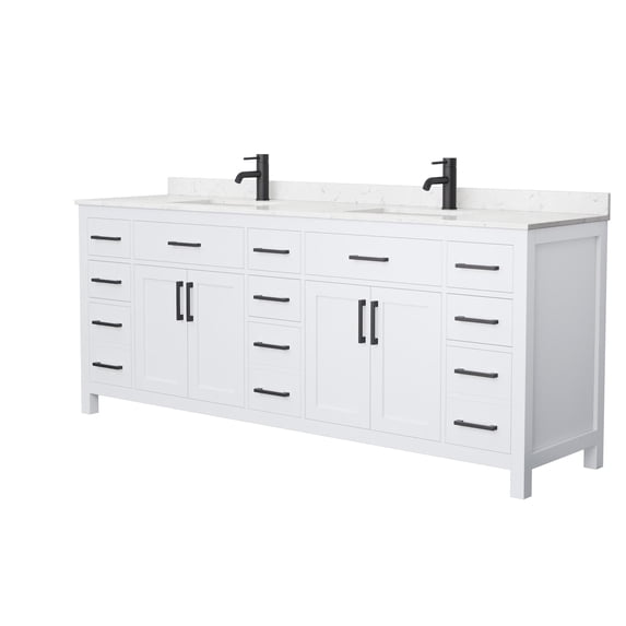 Wyndham Collection Beckett 84" Wood Double Bathroom Vanity in White/Black