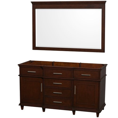 Wyndham Collection Berkeley 60 inch Single Bathroom Vanity in Dark Chestnut with No Countertop and No Sink and 56 inch Mirror