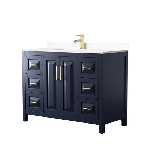 Wyndham Collection Daria 48" Wood Single Bathroom Vanity in Dark Blue/Gold
