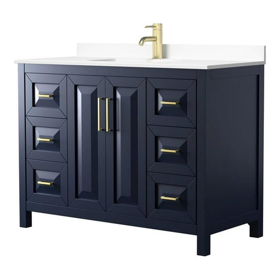 Wyndham Collection Daria 48" Wood Single Bathroom Vanity in Dark Blue/Gold