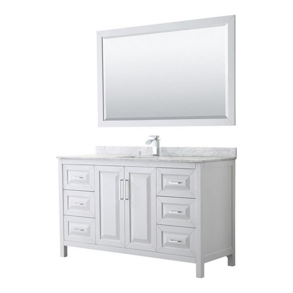 Wyndham Collection Daria 60" Marble Top Wood Single Bathroom Vanity in White