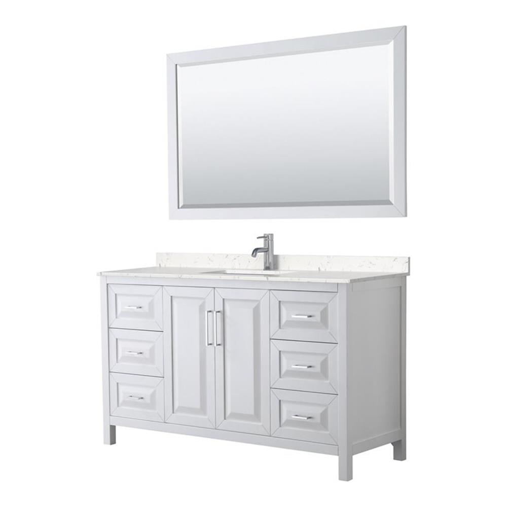 Daria White 60" Single Vanity with Light-Vein Carrara Marble and Square Sink