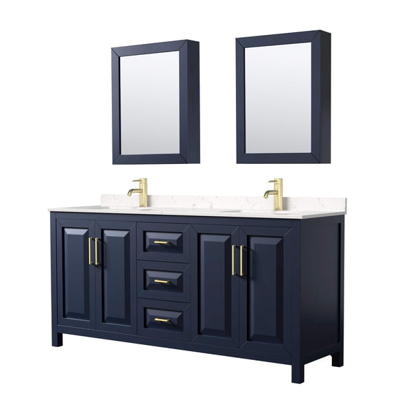 Wyndham Collection Daria 72" Cabinets Wood Double Bathroom Vanity in Blue/Gold