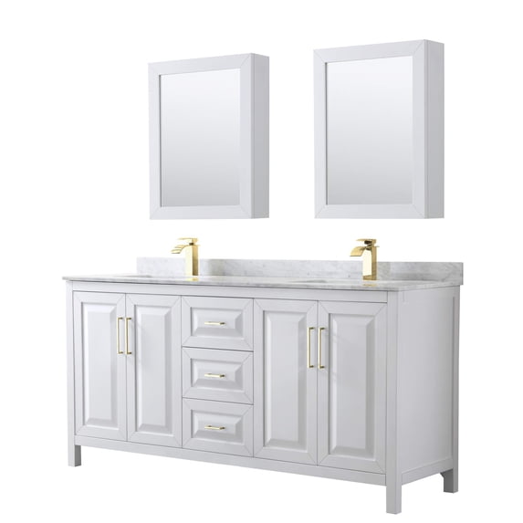 Wyndham Collection Daria 72" Cabinets Wood Double Bathroom Vanity in White/Gold